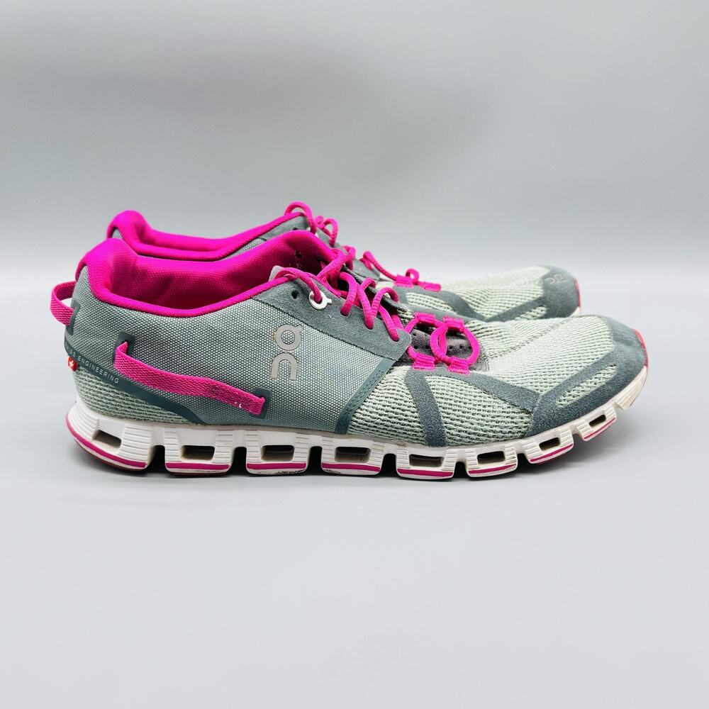 On Running Athletic Shoes in Gray and Fuchsia
